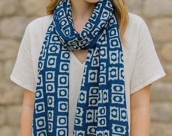 Indigo Block Print Scarf| Natural Dye | Cotton indigo Shawl | Boho Wrap