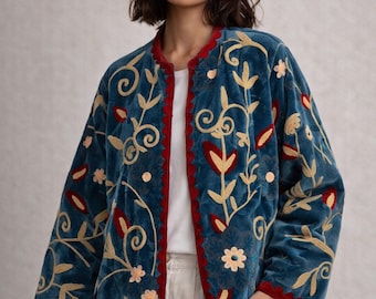 Vintage Velvet Embroidered Jacket | Handmade Boho Tribal Outerwear