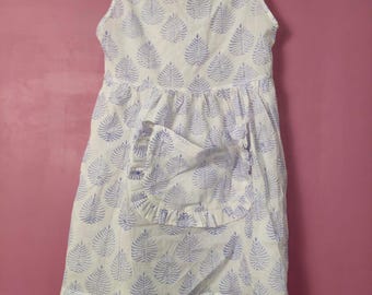 Vestido de algodón con estampado de bloques a mano / Conjunto infantil de verano sin mangas