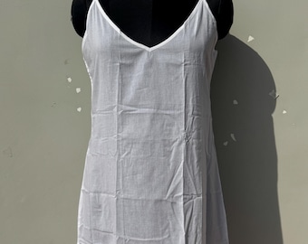 White Cotton Chemise | Simple Slip Dress | V-Neck Nightgown | Sleeveless Lounge Dress | Minimalist Sleepwear