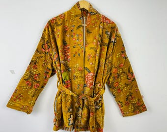 Women Velvet Kimono Robes Jacket Morning Tea Velvet Coat Bridesmaid bridal Robe Cotton winter