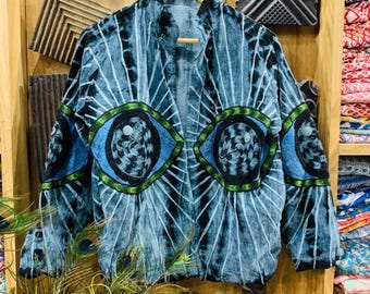 Eye Embroidery Velvet Jacket – Handmade Boho Festival Coat | Unique Statement Outerwear | Artisan Hippie Clothing
