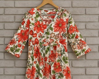 Indian Handblock Cotton Dress, Printed Long Dress, Boho Summer Gift for Women