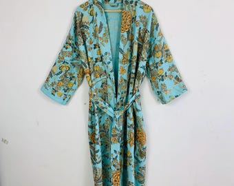 Waffle Cotton Kimono Robe | Boho Floral Kimono for Women | Lightweight Lounge Wear | Spa Bathrobe