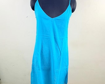 Turquoise Cotton Chemise | Simple Slip Dress | V-Neck Nightgown | Sleeveless Lounge Dress | Minimalist Sleepwear