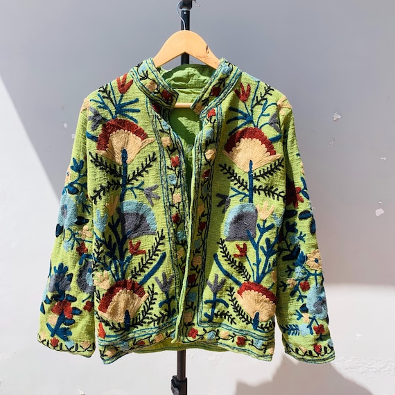 Handmade Suzani Embroidered Cotton Jacket – Boho Festival Coat | Floral Ethnic Jacket | Artisan Statement Outerwear