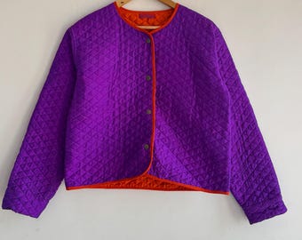 Raw Silk Quilted Bomber Jacket, Olive Paisley Reversible Coat