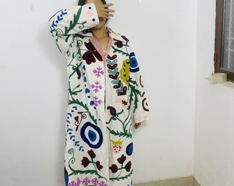Hand Embroidered Suzani Long Jacket | Artisan Boho Coat