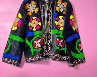 Vintage Velvet Embroidered Jacket | Handmade Boho Tribal Outerwear