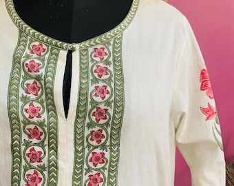 Hand Block Printed Cotton Kaftan Dress | Floral Long Maxi | Boho Resort Wear | Loungewear Gown