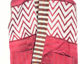 Handmade Kantha Quilted Vest | Vintage Cotton Patchwork, Tie Back