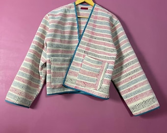 Handmade Kantha Crop Jacket | Vintage Quilted Cotton, Boho Indie Style