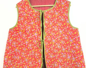 Floral Kantha Cotton Vest | Handmade Sleeveless Boho Jacket | Indian Printed Waistcoat | Lightweight Layering Vest