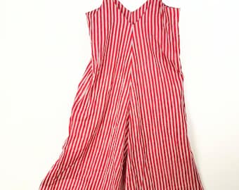 Handmade Red White Striped Cotton Jumpsuit | Boho Wide Leg Resort Wear