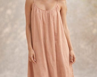 Peach Cotton Boho Maxi Dress, Spaghetti Strap Sundress, Handmade Summer Style