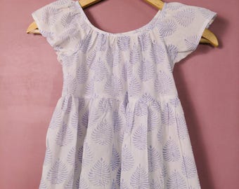 Vestido de algodón para niña con estampado de bloques hecho a mano / Estampado de hojas bohemio, verano