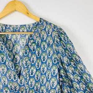 Boho Cotton Kaftan Maxi Dress | Blue Floral Hand Block Print | Loose Fit Summer Dress | Indian Handmade Loungewear