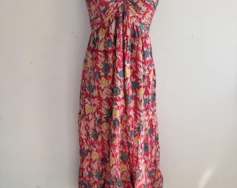 Hand Block Printed Cotton Maxi Dress | Boho Floral Halter Sundress | backless dress