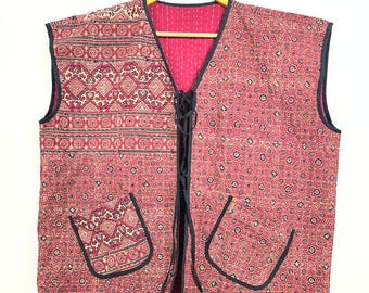 Handmade Printed Cotton Vest | Reversible Boho Waistcoat | Indian Artisan Jacket | Sleeveless Layering Vest