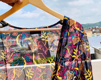 Bohemian kimono, Brown Abstract Kimono, Bathing Suit Cover Up, Bridal Shawl, Wrap, Chiffon Shrug,