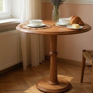 Round Dining Table for Small Spaces, Modern Solid Wood Bistro Table, Handmade Circle Kitchen Table, -