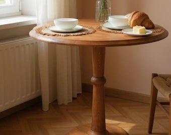 Round Dining Table for Small Spaces, Modern Solid Wood Bistro Table, Handmade Circle Kitchen Table, -