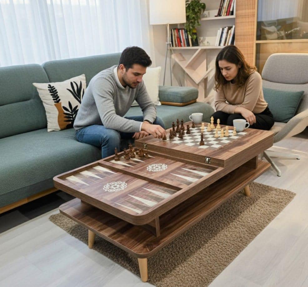 Convertible Game Coffee Table, Chess - Backgammon, Dining Desk