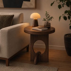 Modern Wooden Side Table, Round Pedestal End Table, Sculptural Accent Table, Minimalist Nightstand, Handmade Wood Furniture