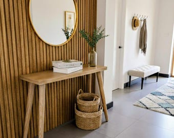 Mesa consola minimalista de madera maciza, escritorio para recibidor, mesa auxiliar estrecha moderna, mueble de decoración rústica de estilo campestre