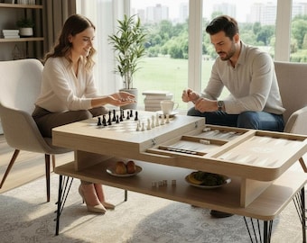 Multifunktionellt soffbord – Konvertibelt spel- och matbord, schack- och backgammonbord, moderna hemmöbler