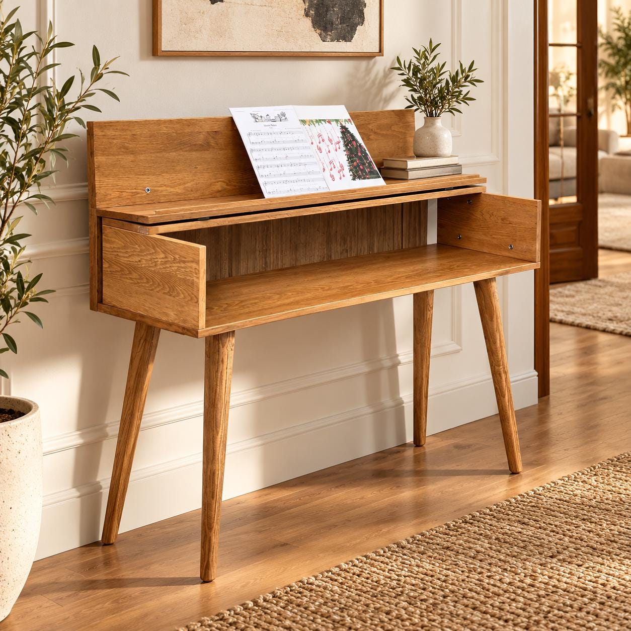 mezzo piano テーブル Mid Century Digital Piano Stand With Bench – Handmade Wood