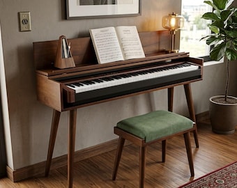 Mid Century Modern Solid Wood Piano Stand & Bench Set – Handmade