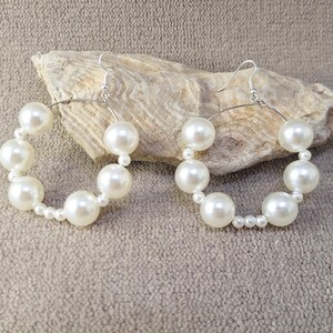 Elegant Pearl Hoop Earrings: Handmade Beaded Bridal Jewelry