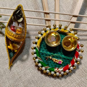 Handmade Haldi Kumkum Set | Traditional Indian Pooja Thali with Containers | Haldi Kumkum Holder for Festivals & Gifting