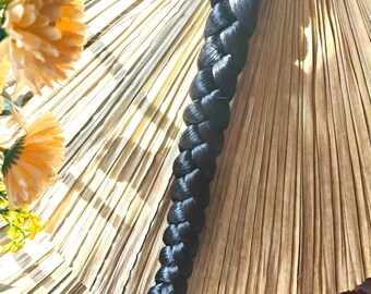 Black Braided Hair Extension | Handmade Synthetic Hairpiece, 26 Inch