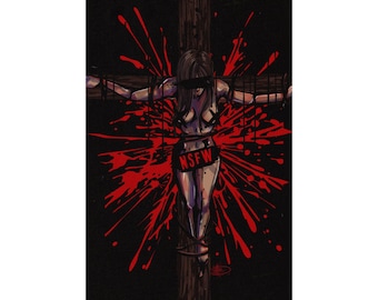 Crucified Horror Woman Poster | Matte Vertical Poster, NSFW Blood Splash