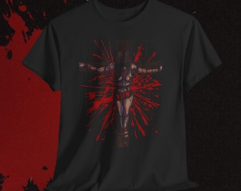 Crucified Horror Girl T-Shirt | Blood Splatter, NSFW Back Print
