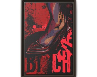High Heel Stiletto Pop Art Matte Canvas, Framed | Feminine Typography Wall Art