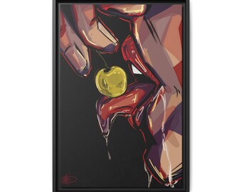 Dripping Cherry Lips Matte Canvas Framed | Pop Art Wall Art