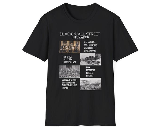 Featured listing image: Black Wall Street Greenwood historical photo collage T-Shirt | Tulsa map, archival images
