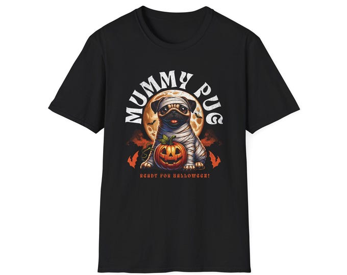 Featured listing image: Mummy Pug Halloween T-Shirt, Dog Lovers Softstyle Tee