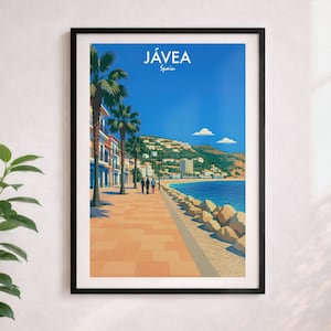 Javea Spanien Print, Vintage Reise Poster, Mittelmeer Kunst