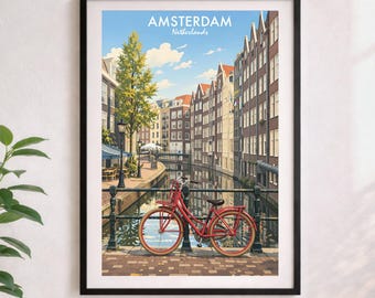 Amsterdamkanaltryck – Europeisk stadsbild på matt papper