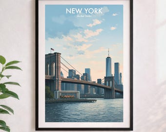 New York, Brooklyn Bridge Manhattan Poster - Resekonst