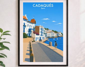 Cadaqués strandpromenad, väggkonst med katalanska kusten, Medelhavets tryck