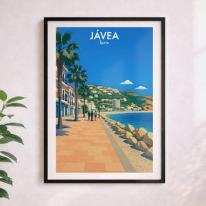 Impresión de Jávea, España, póster de viaje vintage, arte costero mediterráneo