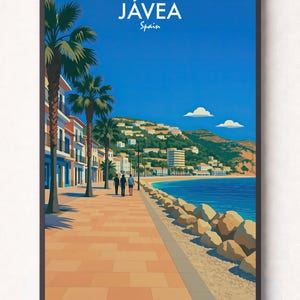 Impresión de Jávea, España, póster de viaje vintage, arte costero mediterráneo