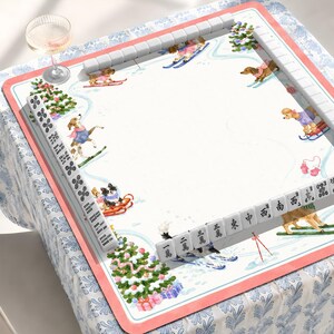 Tappetino da Mahjong natalizio con cani sciatori, copritavolo festivo per giochi invernali con cani, regalo di Natale per amanti dei cani, tappetino da tavolo di lusso con monogramma