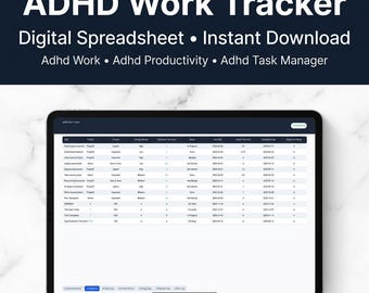 ADHD Work Tracker | Task Board | Energy Map | Focus Log | Excel Spreadsheet | Instant Download