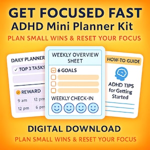 ADHD Planner PDF: Weekly & Daily Focus, Brain Dump, Habit Tracker